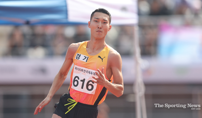 16일 경남 김해종합운동장에서 열린 '제105회 전국체육대회(전국체전)' 높이뛰기 경기. 우상혁(경기)이 높이뛰기를 하고 있다. /사진=연합뉴스