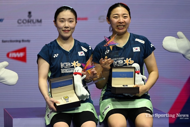 싱가포르오픈 우승 한국 여자복식 김혜정-공희용. /AFP=연합뉴스